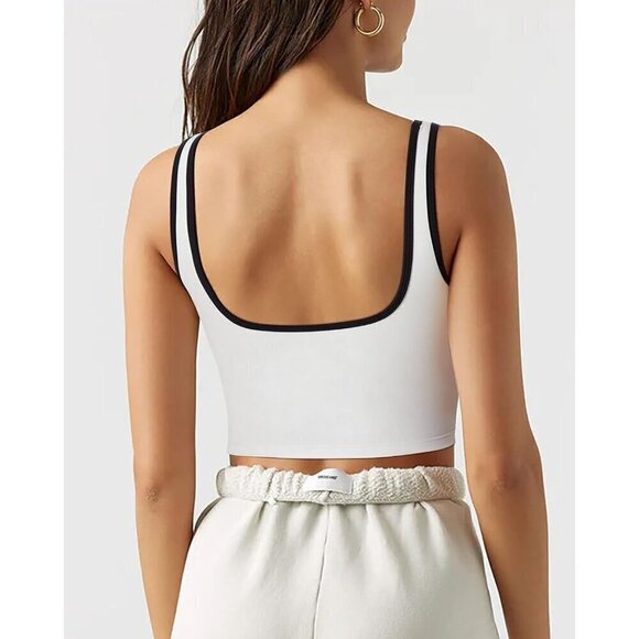 Women White Sweetheart Neckline Longline Bra Padded Basic Workout Crop top - Picture 2 of 6